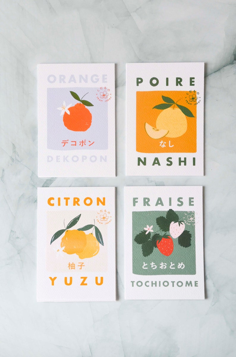 Set of 4 Japanese fruit postcards / 10x15cm / ameliesworkshop image 1