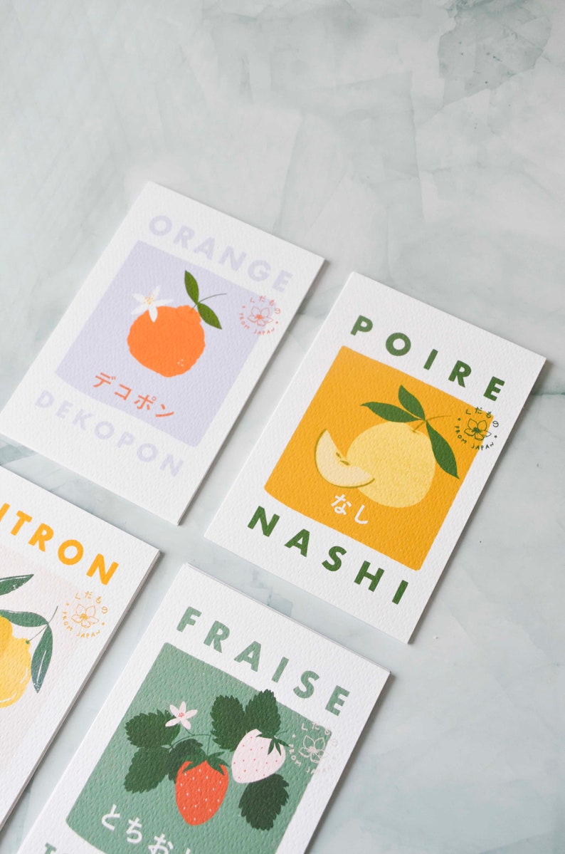 Set of 4 Japanese fruit postcards / 10x15cm / ameliesworkshop image 6