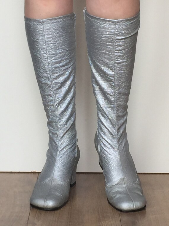 Vintage 60s go go mod boots - silver lurex, unworn