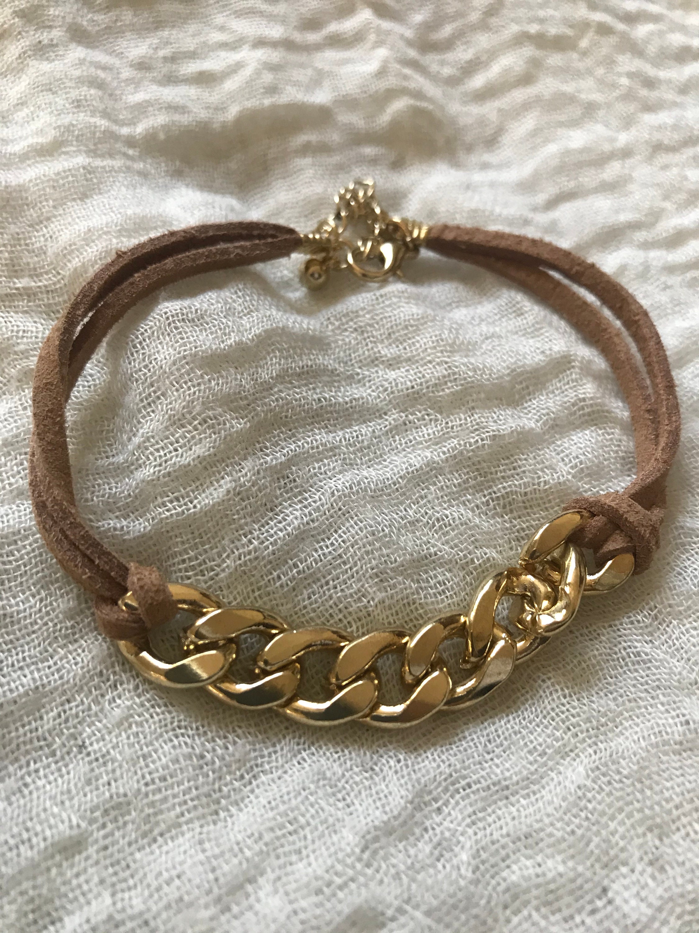Leather and Gold Plated Bracelets Etsy