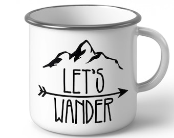 Lets Wander Enamel Mug: Stainless Steel Campfire Coffee Cup