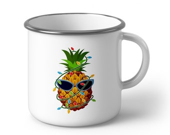 Pineapple Enamel Mug | Christmas Pineapple Enamel Mug | Christmas tree Enamel Mug | Campfire Mug | Camp enamel mug | Coffee Cup