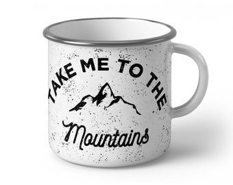 Geëmailleerde Mountains-mok: roestvrijstalen kampvuurkoffiekop