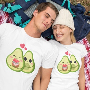 Melhores camisetas do casal da camisa da metade | Camisa do dia de VALENTIM | conjunto de camisetas combinando | Camiseta vegana | Tshirt de harmonização do abacate | camisetas para casais