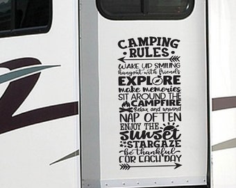 Camping Rules Decal | RV Decal | Large Decal for Camper Trailer | Camper Decal | RV Accessories | Vinyl Graphic | RV Decor | Motorhome Decal