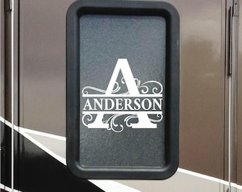 Personalized Last Name Decal | RV Door Window Decal | Split Monogram Decal | Family Name Decal | RV Decal | Camper Decal | Door Hanger Decal