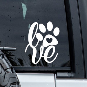 Paw Print Decal | Love Dog Decal | Paw Decal l Cat Decal | Cat Mom Decal | Dog Mom Decal | Car Decal | Vinyl Window Decal | Pet Stickers