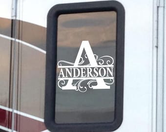 Personalized Last Name Decal | RV Door Window Decal | Split Monogram Decal | Family Name Decal | RV Decal | Camper Decal | Door Hanger Decal