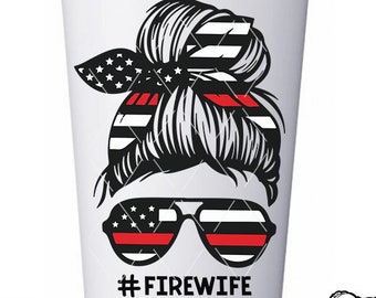 Messy Bun Decal | Fire Wife Decal | Tumbler Decal | Thin Red Line Flag Sticker | Car Sticker | Firefighter Wife Car Decal | Awareness Flag