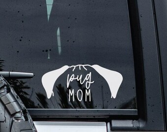 Pug Decal | Custom Dog Ears Decal | Minimalist Dog Car Decal | Pug Mom Decal | Pet Name Decal | Pug Dad Vinyl Sticker | Outline Dog Decal