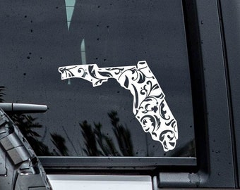 Florida Floral Decal | Florida Sticker | Home State Decal | Car Vinyl Decal | Flower Decal | Girly Car Decal | Intricate Floral Sticker