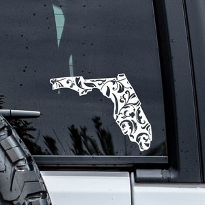 Florida Floral Decal | Florida Sticker | Home State Decal | Car Vinyl Decal | Flower Decal | Girly Car Decal | Intricate Floral Sticker