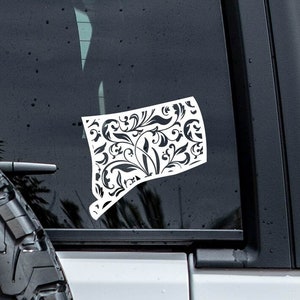 Connecticut Floral Decal | Connecticut Sticker | Home State Decal | Car Vinyl Decal | Flower Decal | Girly Decal | Intricate Vinyl Sticker