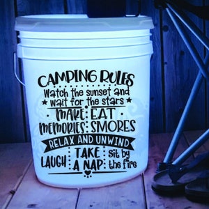 Camper Decal | Camping Bucket Decal | Camping Rules Decal | Camping Accessories | RV Accessories | RV Decals | 5 Gallon Bucket Light Decal