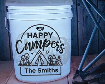 Happy Campers Personalized Name Decal | Tent Decal | Camping Bucket Decal | Camping Accessories | Camper Decal