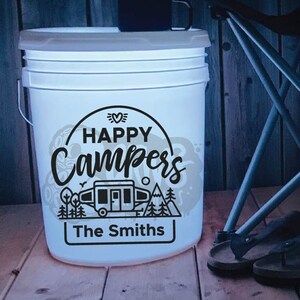 Happy Campers Personalized Name Decal | Pop-Up Camper Trailer Decal | Camping Bucket Decal | Camping Accessories | Camper Decal
