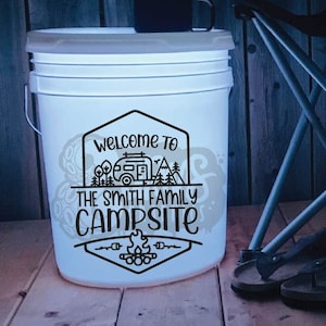 Welcome To Our Campsite Personalized Name Decal | Pull Behind Camper Trailer Decal | Camping Bucket Decal | Camp Accessories | Camper Decal