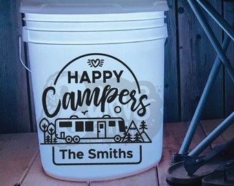 Happy Campers Personalized Name Decal | Class A Motorhome Decal | Camping Bucket Decal | RV Accessories | Camper Decal