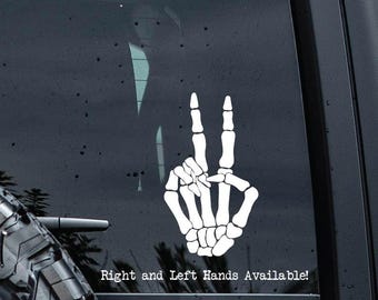 Skeleton Peace Sign Decal | Skeleton Wave Decal | Peace Sign Sticker | Vinyl Car Decal | Side Mirror Decal | 4x4 Decal | Skeleton Hand Decal