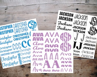 Name Decals | Back to School Name Labels | Vinyl Decal Sheet | Personalized Decals | Monogram Decal | Sticker Sheet | Name Label for School