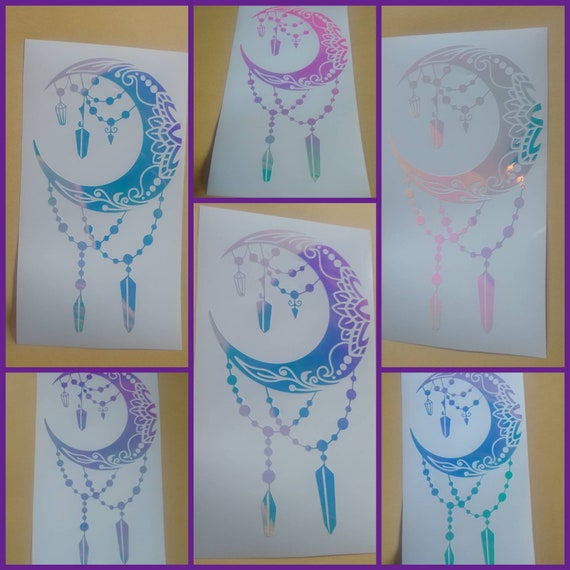 Jeweled Mandala Moon Holographic Vinyl Decal Boho Lacy Beads Yoga Decal ...