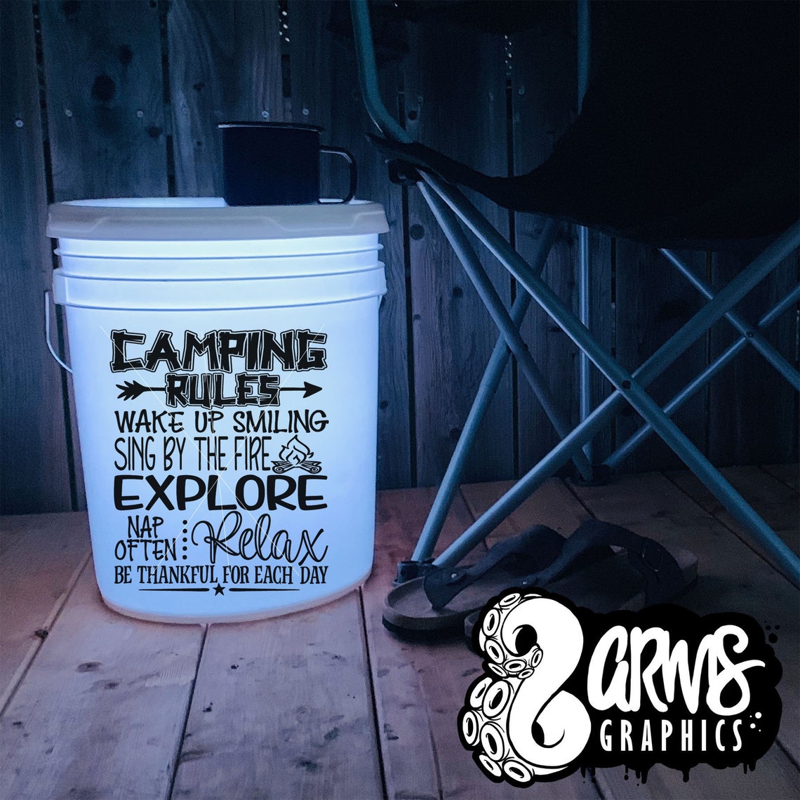 Camping Bucket Decal Camping Rules Decal 5 Gallon LED Etsy