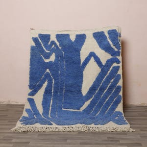 Blue Abstract Moroccan Rug: Handmade Wool Berber Carpet