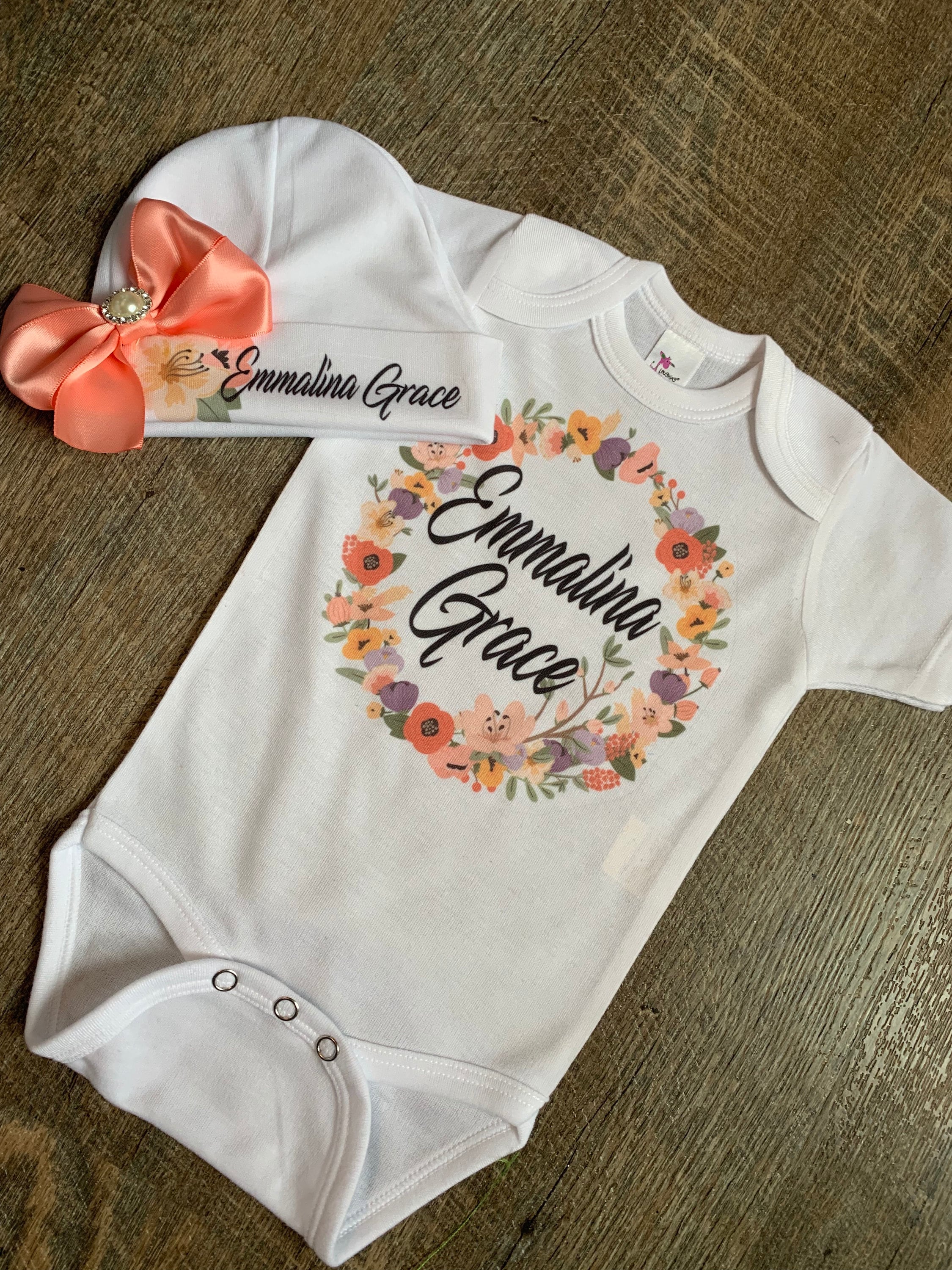 Baby Girl Set Personalized Baby Onesie & Hat Etsy