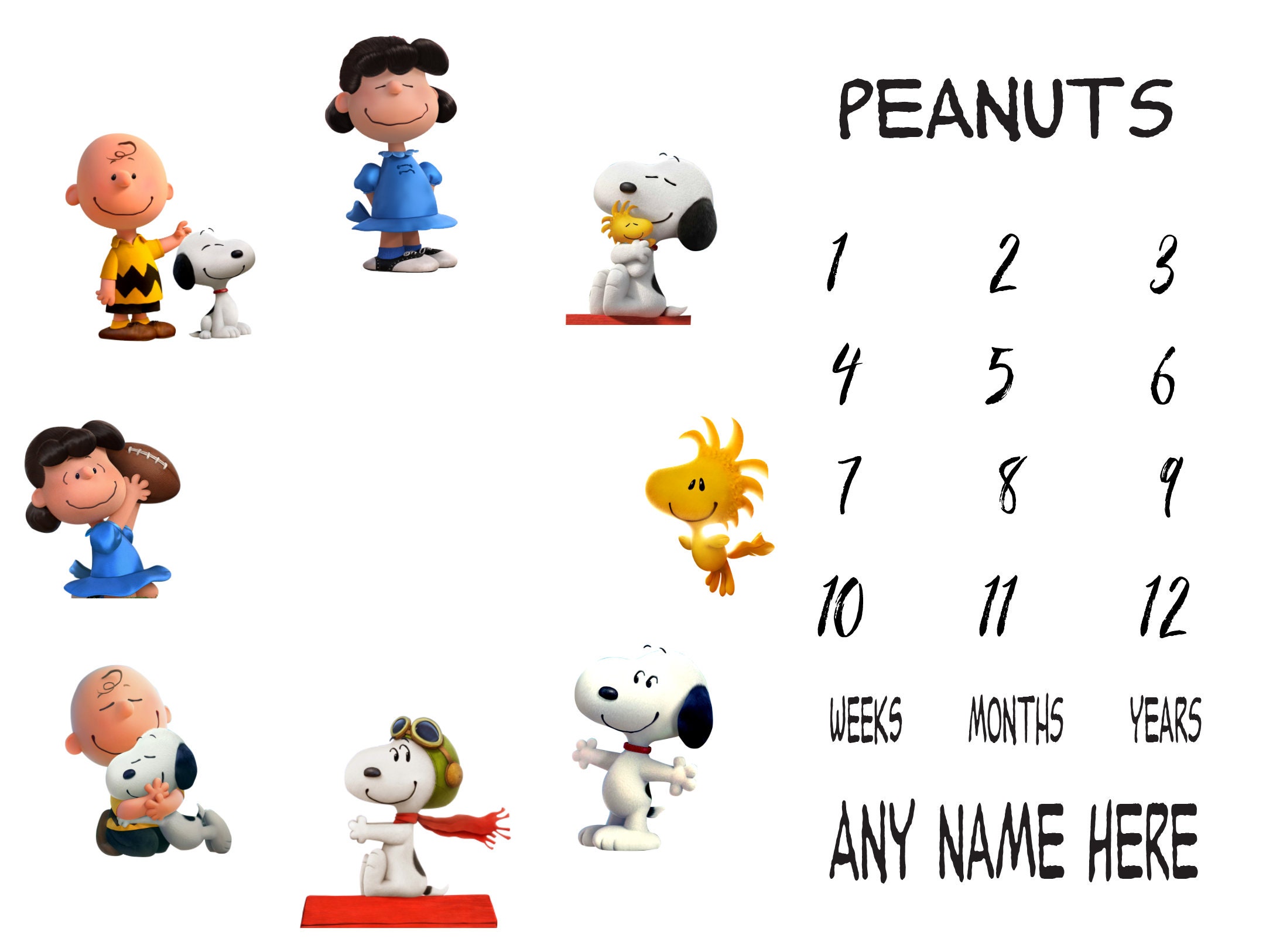 Peanuts Inspired Milestone Baby Blanket Charlie Brown Snoopy Milestone Blanket Baby Milestone Blanket Personalized Baby Blanket