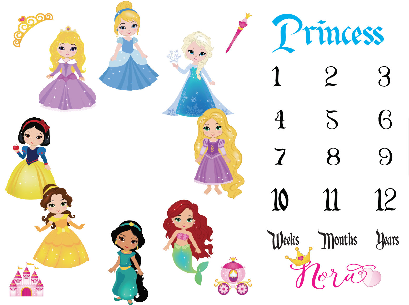 Princess Inspired Milestone Blanket Fairy Tale Inspired Etsy