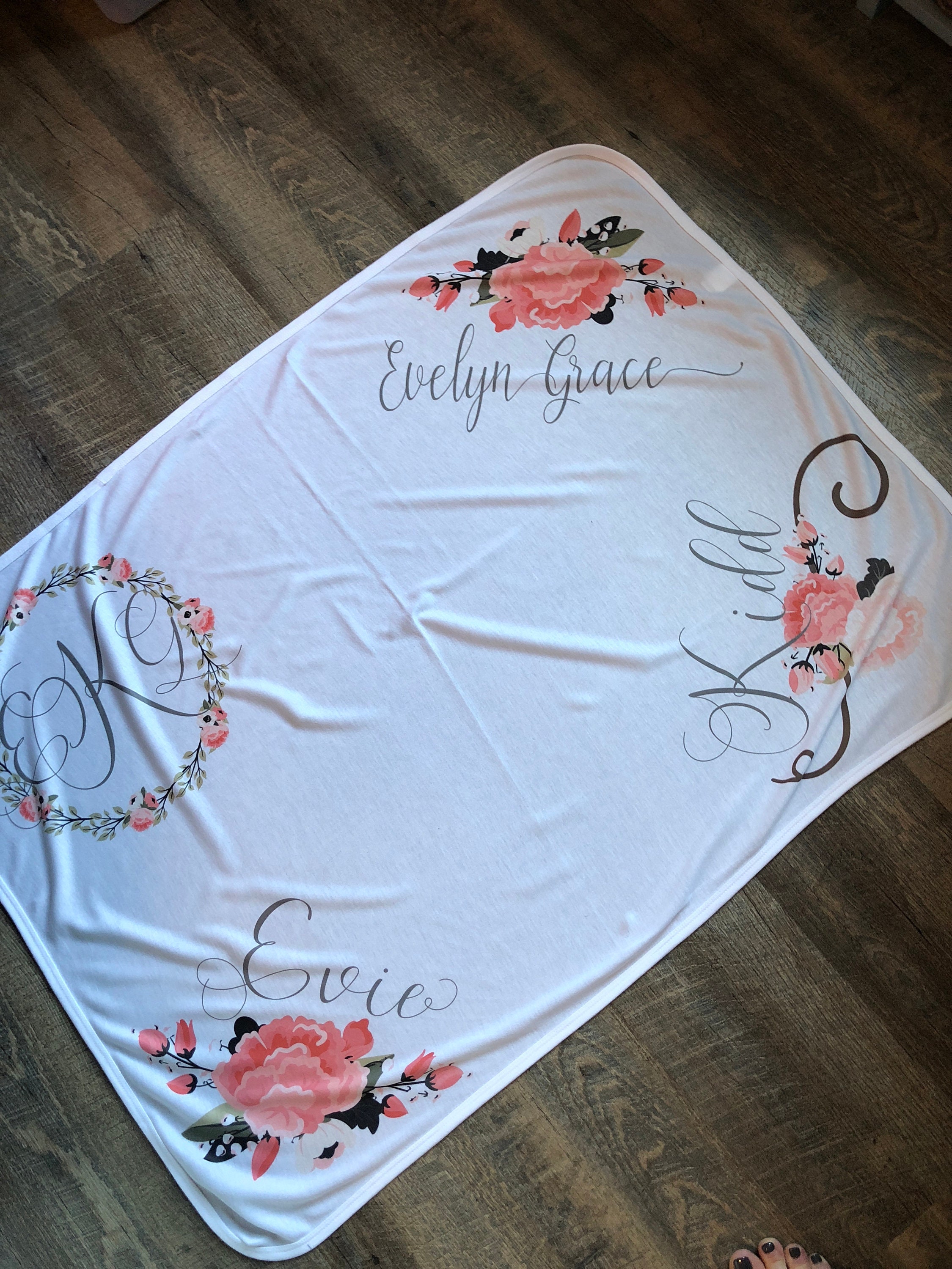 Personalized Swaddle Name Baby Blanket Monogram Floral Etsy