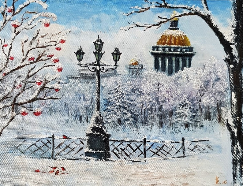 Winter city painting Snow St Petersburg wall art Winter Scene Etsy
