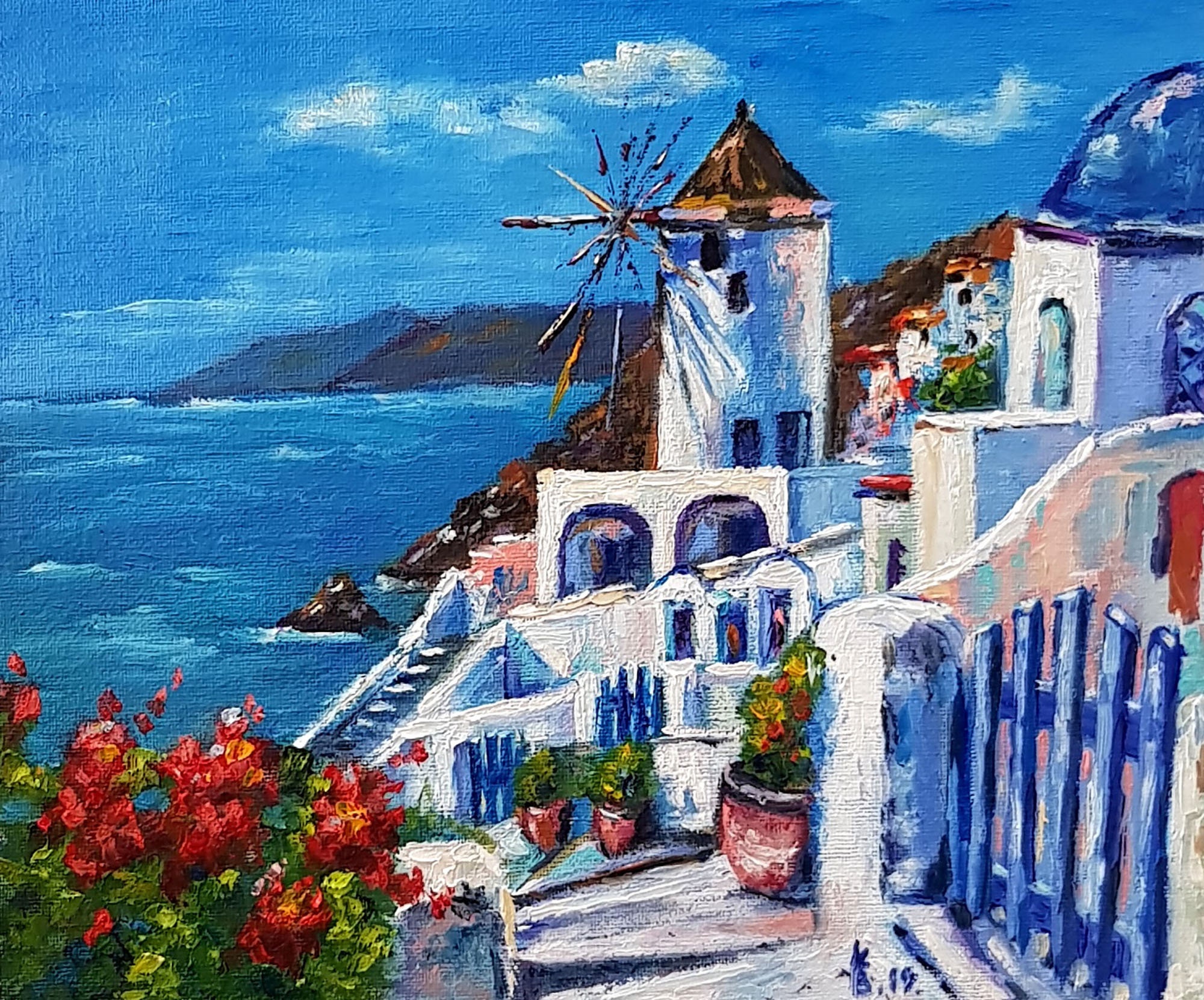 Santorini Greece Seascape painting Mediterranean original Etsy
