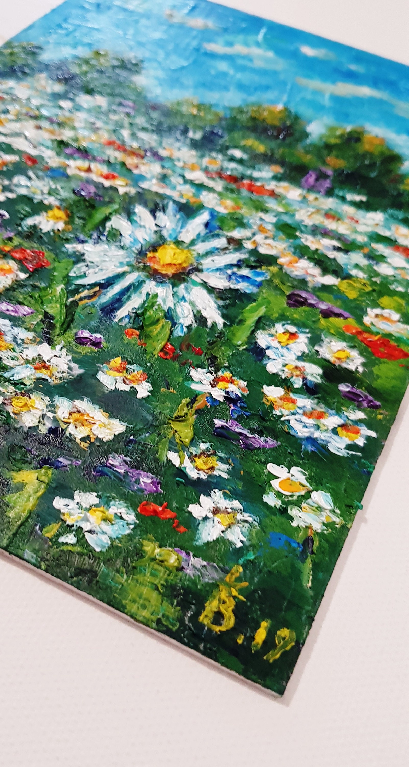Daisy field painting Blossom flowers impasto art White Daisy Etsy