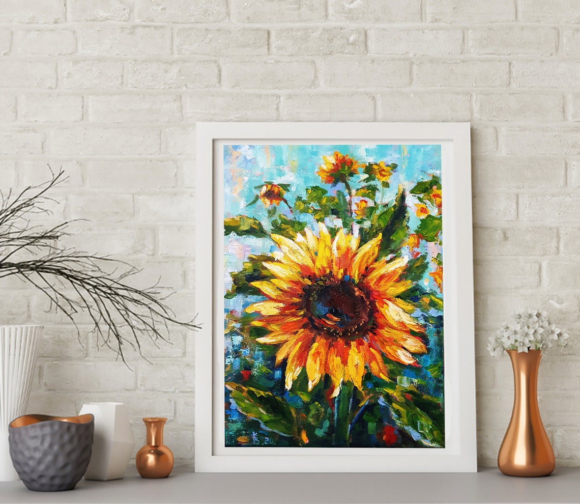 Sunflower Painting Canvas Yellow Floral Wall Art Sunflower Etsy