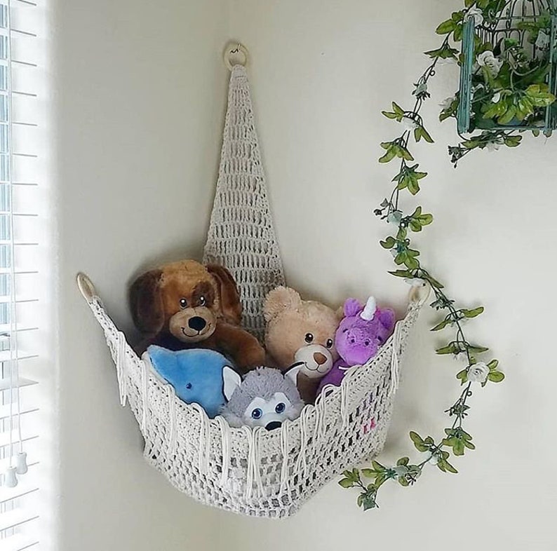 Boho Corner Hammock Digital PDF Crochet Pattern Yarn, Stuffed Animal, Toy, Plushie Storage, Corner Shelf image 5