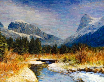 Winter Hills, Colorado landscape painting, original art work, impressionism, oil on canvas, 40in x 21in