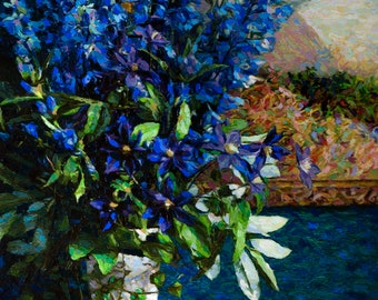 Golden Dove Monet, Bird & Artist still-life, original art, impressionist, oil on canvas, 32in x 21in