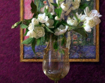 Bluebird Klimt, Bird & Artist still-life, original art work, impressionist, oil on canvas, 32in x 23in