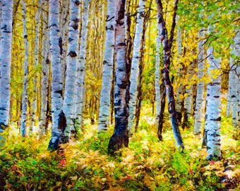 San Juan Birches, spring landscape painting, original art work, impressionism, oil on canvas, 30in x 23in