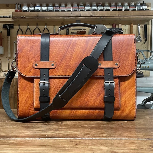 Fully customizable hand colored briefcase in best italian veg tan leather