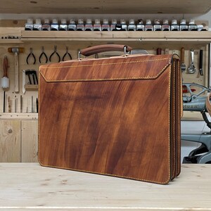 Exclusive business briefcase in hand colored best veg tan Italian leather, fully customizable in color and seam image 4