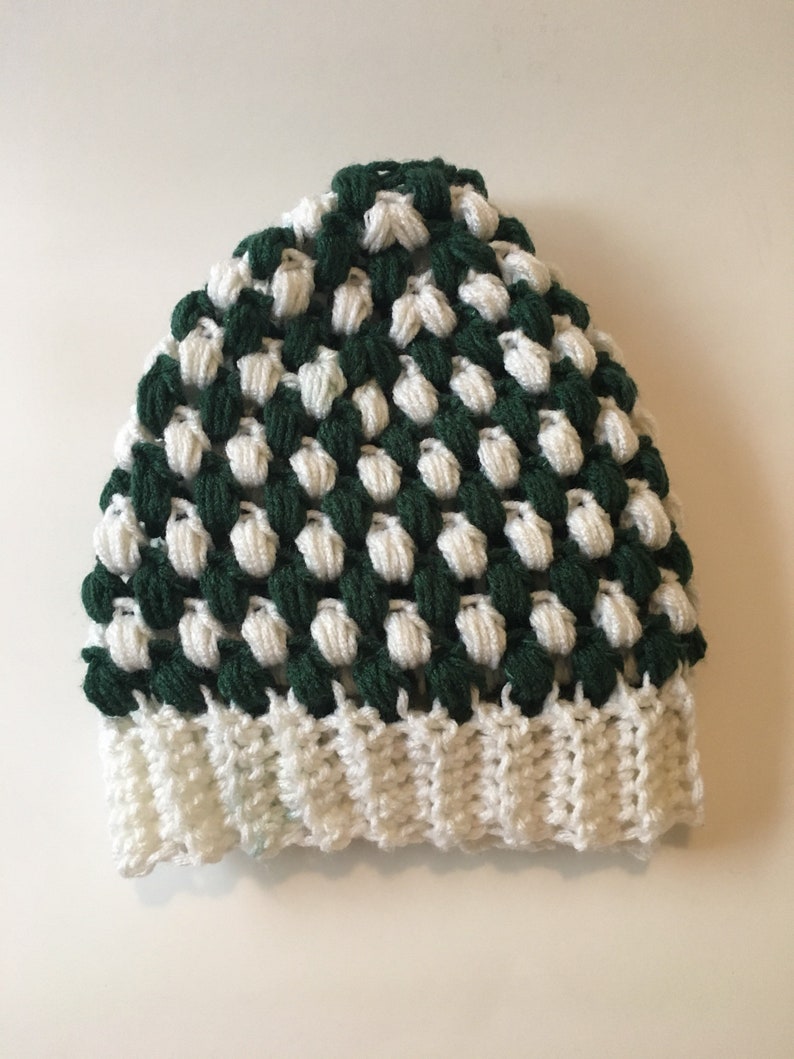 Green and White Crochet Hat, Free Shipping, Photo Prop, Halloween, Cosplay, Baby, Beanie, Crochet Hat, Crochet Hat Men, Messy Bun Hat image 5