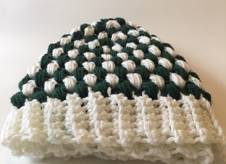 Green and White Crochet Hat, Free Shipping, Photo Prop, Halloween, Cosplay, Baby, Beanie, Crochet Hat, Crochet Hat Men, Messy Bun Hat image 8