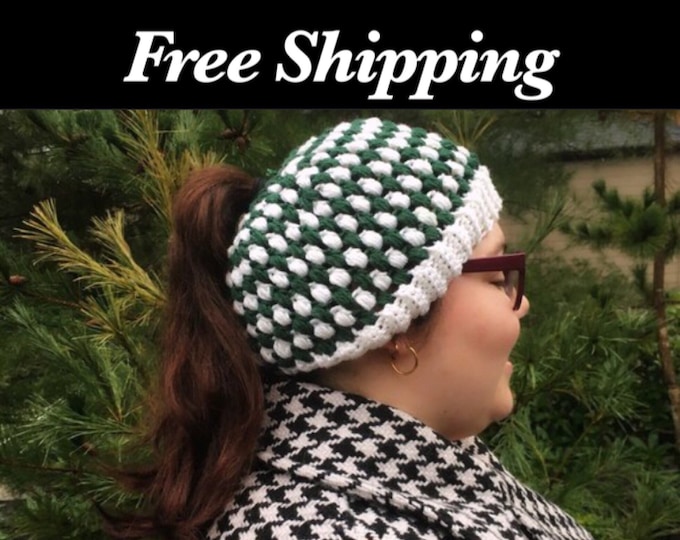 Green and White Crochet Hat