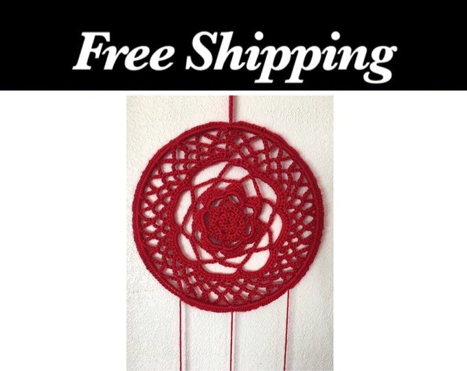 Dreamcatcher, Crochet Dreamcatcher, Free Shipping, Boho, Boho Home Decor, Red Dream Catcher, Crochet, Large Dreamcatcher, Boho Dreamcatcher