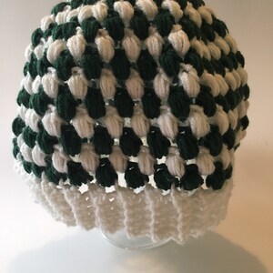 Green and White Crochet Hat, Free Shipping, Photo Prop, Halloween, Cosplay, Baby, Beanie, Crochet Hat, Crochet Hat Men, Messy Bun Hat image 6