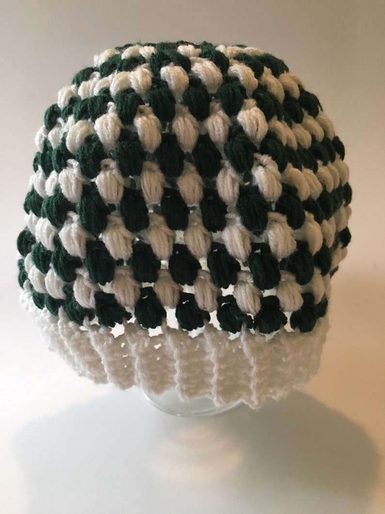 Green and White Crochet Hat, Free Shipping, Photo Prop, Halloween, Cosplay, Baby, Beanie, Crochet Hat, Crochet Hat Men, Messy Bun Hat image 6