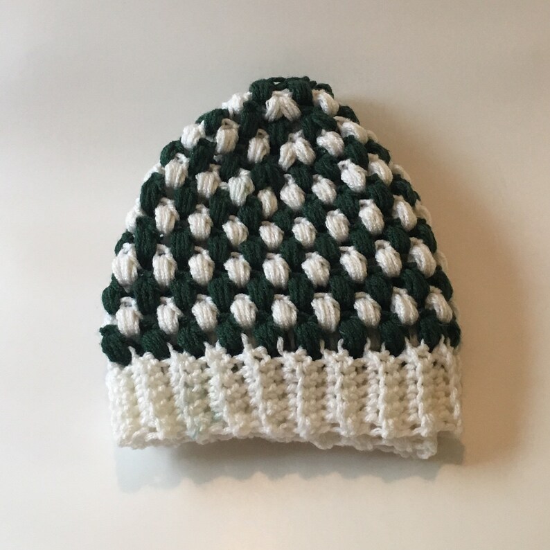 Green and White Crochet Hat, Free Shipping, Photo Prop, Halloween, Cosplay, Baby, Beanie, Crochet Hat, Crochet Hat Men, Messy Bun Hat image 7