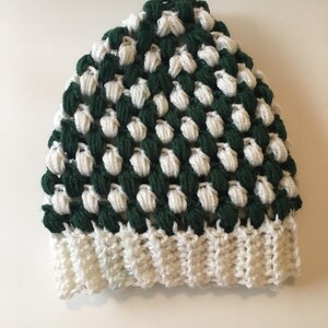 Green and White Crochet Hat, Free Shipping, Photo Prop, Halloween, Cosplay, Baby, Beanie, Crochet Hat, Crochet Hat Men, Messy Bun Hat image 2